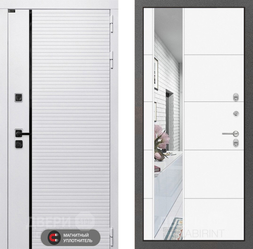 Входная металлическая Дверь Лабиринт (LABIRINT) Royal Зеркало 19 Белый софт в Лыткарино