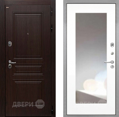 Входная металлическая Дверь Интекрон (INTECRON) Брайтон Тиковое Дерево ФЛЗ-120-М Зеркало Белый матовый в Лыткарино