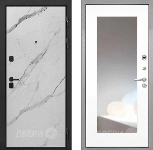 Входная металлическая Дверь Интекрон (INTECRON) Профит Black Мрамор Арктик ФЛЗ-120-М Зеркало Белый матовый в Лыткарино