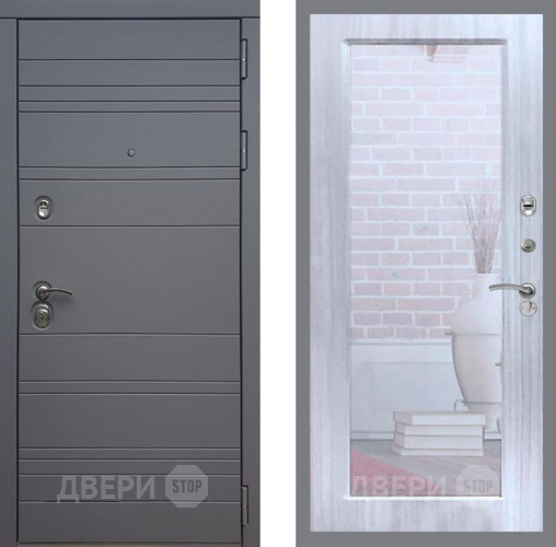 Входная металлическая Дверь Рекс (REX) 14 силк титан Зеркало Пастораль Сандал белый в Лыткарино