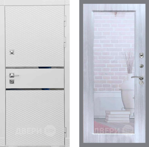 Входная металлическая Дверь Рекс (REX) 15 Силк Сноу Зеркало Пастораль Сандал белый в Лыткарино