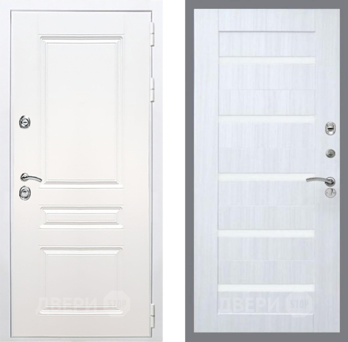 Входная металлическая Дверь Рекс (REX) Премиум-н Силк Сноу СБ-14 стекло белое Сандал белый в Лыткарино