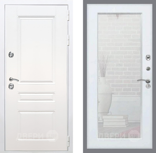 Входная металлическая Дверь Рекс (REX) Премиум-н Силк Сноу Зеркало Пастораль Силк Сноу в Лыткарино