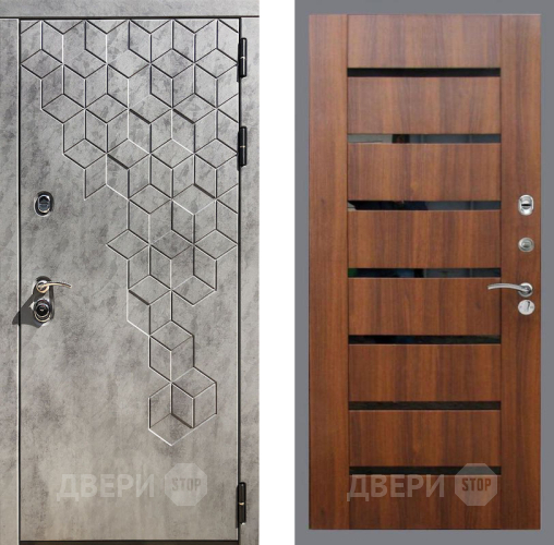 Входная металлическая Дверь Рекс (REX) 23 СБ-14 стекло черное Орех бренди в Лыткарино